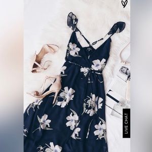 All Mine Navy Blue Floral High-Low Wrap Dress